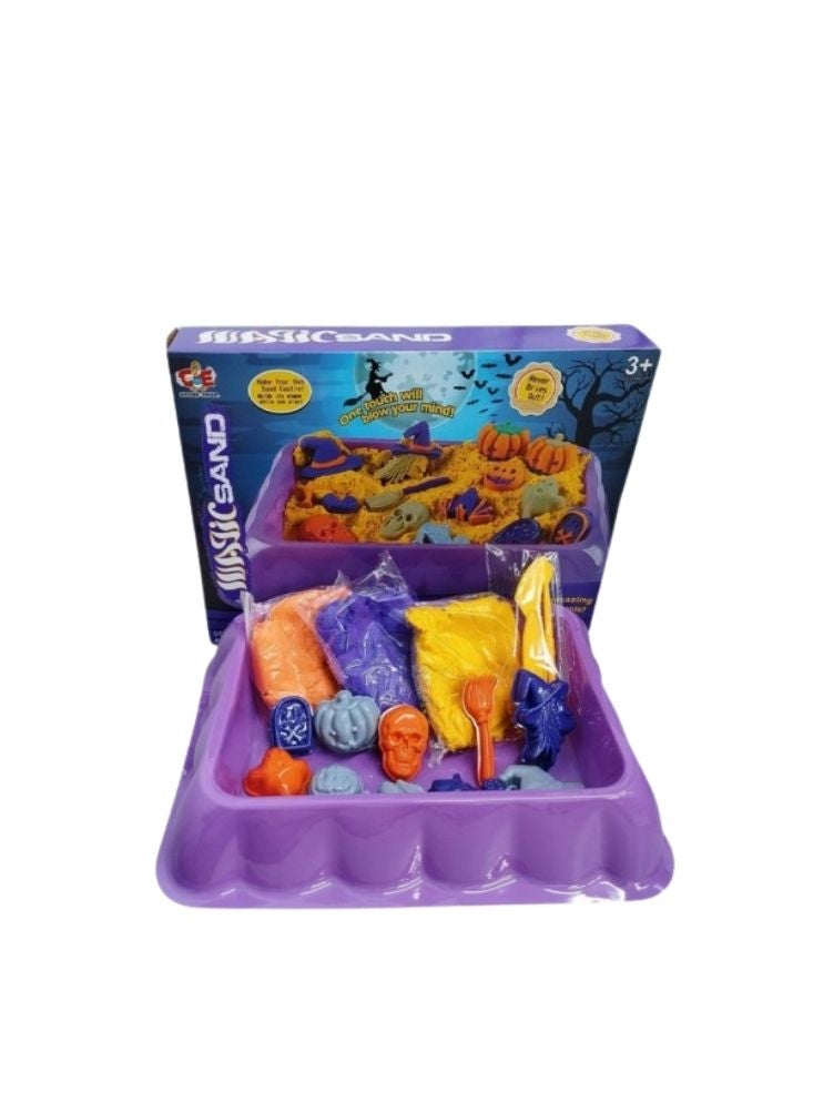 بريميم مجموعة لعب الرمل السحري باللونين البنفسجي والأصفر – مجموعة رمل قابلة للتشكيل مع ملحقات للعب الحسي للأطفال - Image 2