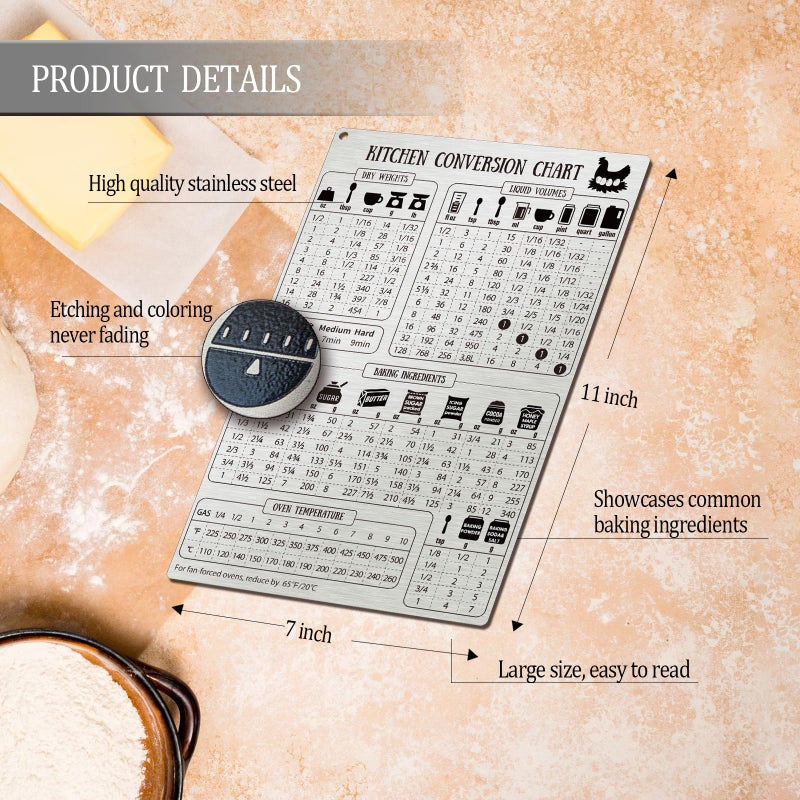 Magrooyar Kitchen Conversion Chart Magnet for Refrigerator, Stainless Steel Baking Ingredients Measurements for Baker, Vintage Kitchen Accessories Gadgets - Image 3