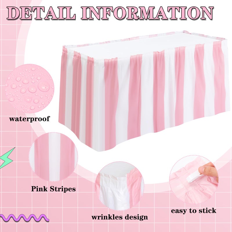 Remagr 8 Pcs Pink Carnival Theme Party Decors Disposable Carnival Table Skirts Circus Theme Tablecloths Pink White Striped Pennant Banners Carousel Circus Party Decoration for Birthday Wedding Decor - Image 3