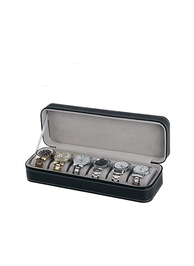 PADOM Watch Box Portable Travel Zipper Case Collector Storage, portable zipper watch box PU leather watch box (6 Slot)  - Image 2