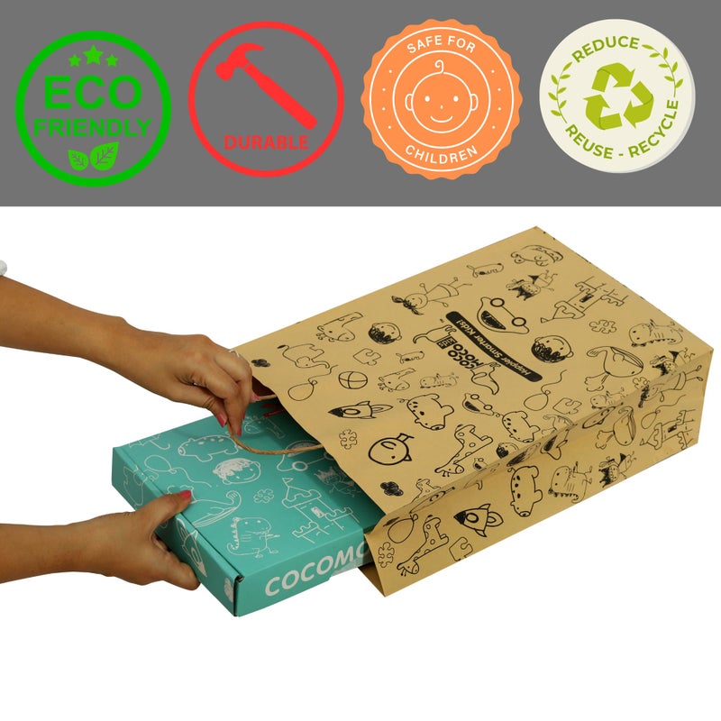 CocoMoco Kids Eco-Friendly Kraft Paper Bags For Return Gift|Pack Of 5|Gifting Bags For Birthday, Holiday & Large Presents|Gift Bag For Kids Birthday|Printed Design Goodie Bag,Brown - Image 4