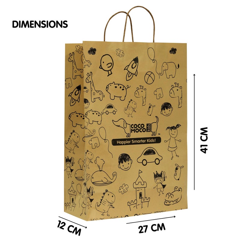 CocoMoco Kids Eco-Friendly Kraft Paper Bags For Return Gift|Pack Of 5|Gifting Bags For Birthday, Holiday & Large Presents|Gift Bag For Kids Birthday|Printed Design Goodie Bag,Brown - Image 5