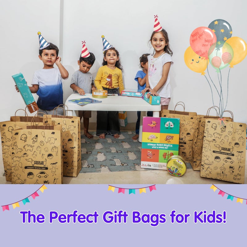 CocoMoco Kids Eco-Friendly Kraft Paper Bags For Return Gift|Pack Of 5|Gifting Bags For Birthday, Holiday & Large Presents|Gift Bag For Kids Birthday|Printed Design Goodie Bag,Brown - Image 3