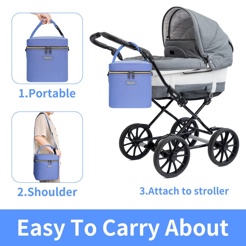 Mancro Breastmilk Cooler Bag with Ice Pack Fits 6 Baby Bottles Up to 9 Ounce, Insulated Baby Bottle Bag with Strap for Nursing Mom Daycare, Blue - Image 5