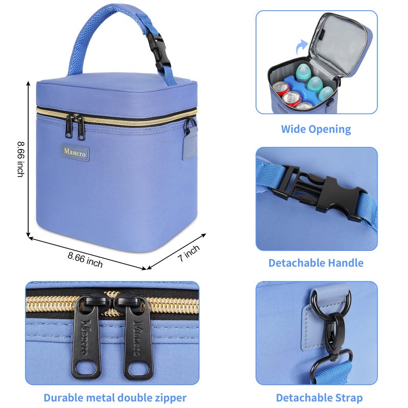 Mancro Breastmilk Cooler Bag with Ice Pack Fits 6 Baby Bottles Up to 9 Ounce, Insulated Baby Bottle Bag with Strap for Nursing Mom Daycare, Blue - Image 3