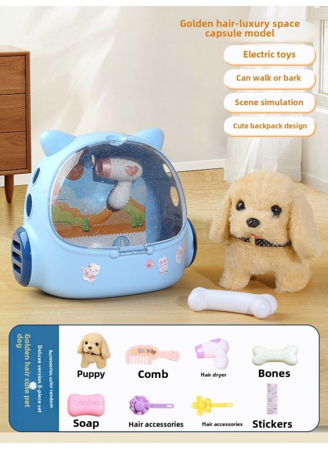 Children's Rabbit Plush Toy Girl's Electric Simulation Animal Doll Will Call Moving Cute Pet Doll Birthday Gift-Color:Cute Pet Backpack Puppy Gray White  - Image 1