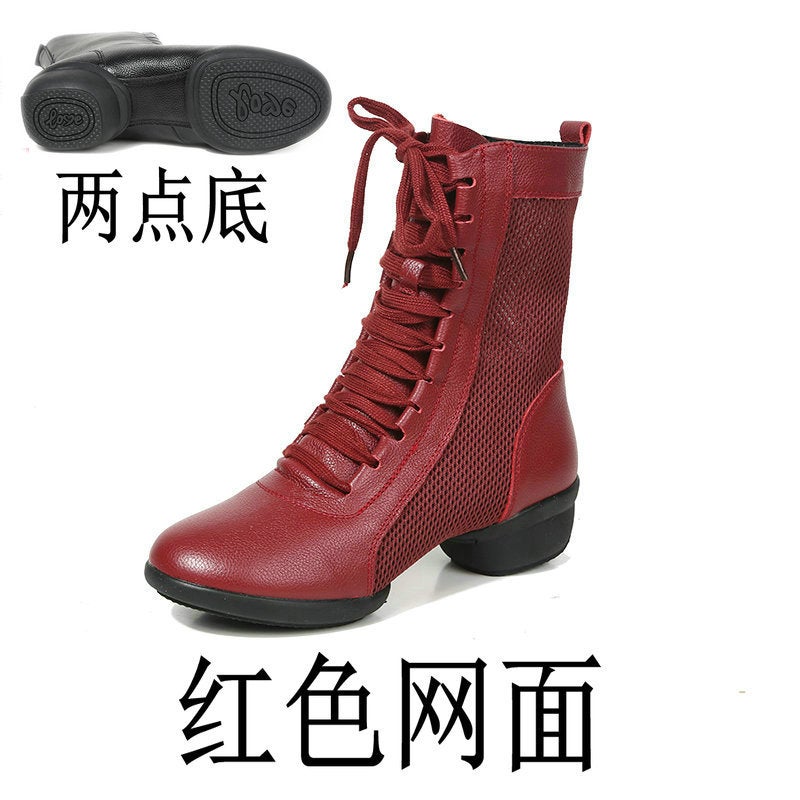 Generic 2023 Womens Sailor Dance Boots Soft Sole Autumn Winter Red mesh [bottom of two points]]