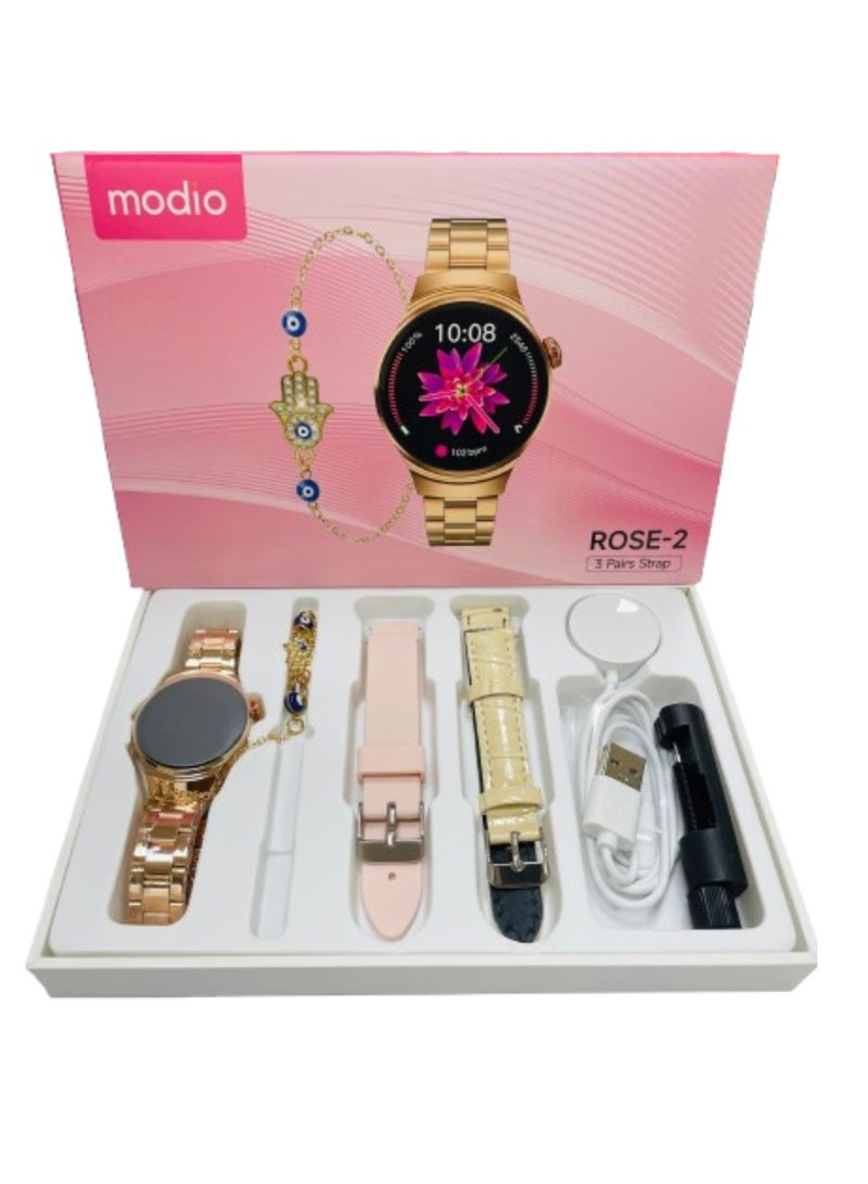 موديو مجموعة هدايا ساعات فاخرة مميزة للنساء - تتضمن 3 أحزمة أنيقة للساعات وسوار أنيق - Image 1
