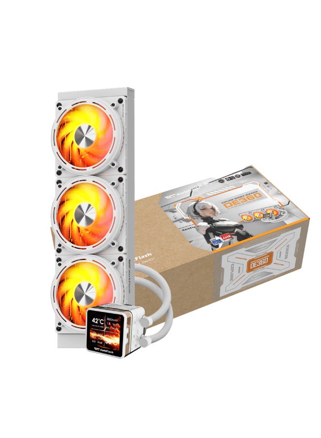 دارك فلاش مبرد وحدة المعالجة المركزية السائل darkFlash DE360 الكل في واحد، شاشة LCD مقاس 2.88 بوصة بدقة 480 * 480، شاشة مغناطيسية، مزامنة ARGB، مراوح PWM، مشعاع 360 مم، مبرد وحدة المعالجة المركزية AIO للكمبيوتر الشخصي متوافق مع Intel 1851/1700 وAMD AM4/AM5 (أبيض) - Image 2