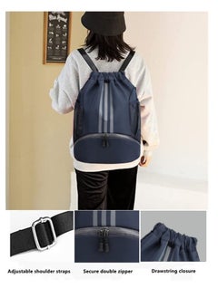 Y&D Drawstring Backpack Bag Gym Sack String Men Women Basketball Bundle Pocket Student School Football Storage Large Capacity Fitness Dark Blue S/L  - Image 3