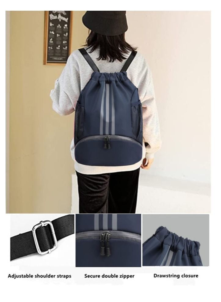 Y&D Drawstring Backpack Bag Gym Sack String Men Women Basketball Bundle Pocket Student School Football Storage Large Capacity Fitness Dark Blue S/L - Image 3