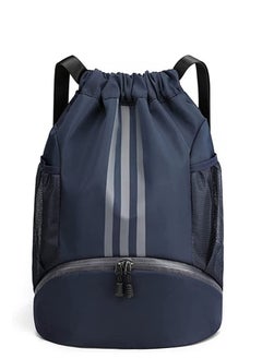 Y&D Drawstring Backpack Bag Gym Sack String Men Women Basketball Bundle Pocket Student School Football Storage Large Capacity Fitness Dark Blue S/L  - Image 1