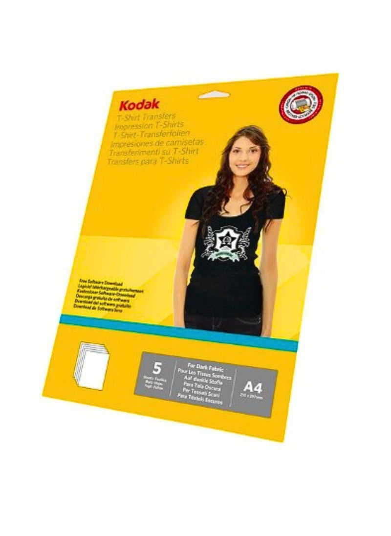 Kodak - 5 Sheets Dark T-shirt Transfers A4 - Image 1