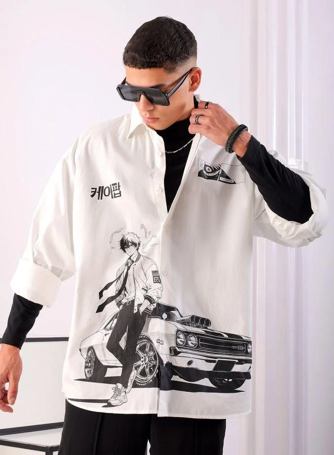 شركة المرآب الهندية Men Oversized Graphic Print Full Sleeves Cutaway Collar Street Wear Shirt