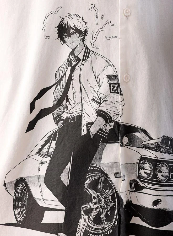 شركة المرآب الهندية Men Oversized Graphic Print Full Sleeves Cutaway Collar Street Wear Shirt