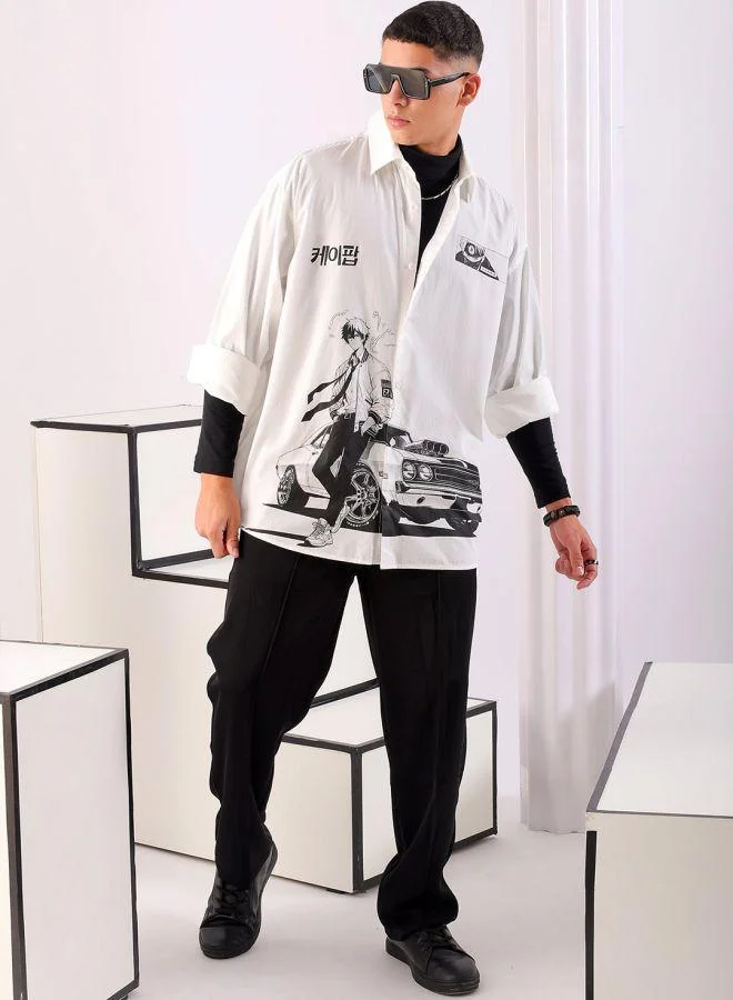 شركة المرآب الهندية Men Oversized Graphic Print Full Sleeves Cutaway Collar Street Wear Shirt