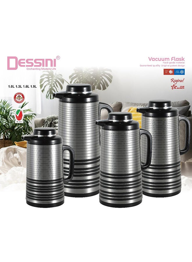 DESSINI Dessini Stainless Steel  Tea & Coffee Vacuum Flask 1L Black/Silver  - Image 2