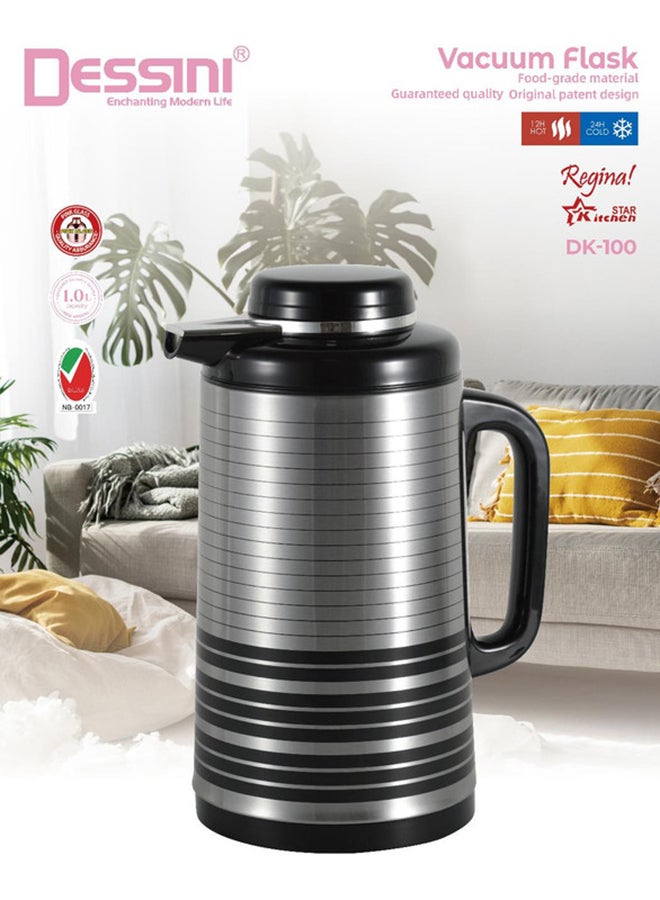 DESSINI Dessini Stainless Steel  Tea & Coffee Vacuum Flask 1L Black/Silver  - Image 1