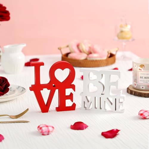 KORMMCO Valentines Love Be Mine Wooden Signs - Romantic 2PSC Letter Sign Decorations for Tabletop, Mantle, Tiered Trays, Decor for Weddings, Anniversaries Home Decor - Image 4