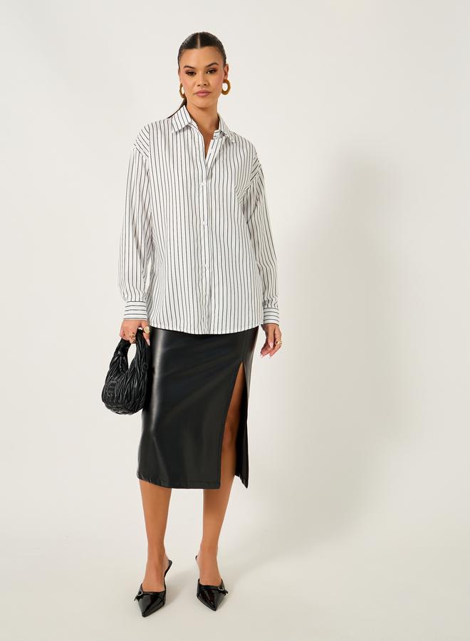Styli Striped Oversized Long Sleeves Shirt - Image 3