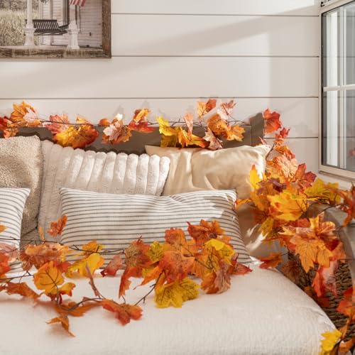 CQURE 6 Pack Fall Leaf Garland, Total 35Ft Artificial Maple Leaf Autumn Garland Fall Leaves Hanging Vines Fall Maple Leaves Thanksgiving Decor for Home Wedding Fireplace Party - Image 2