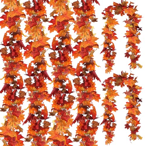 CQURE 6 Pack Fall Leaf Garland, Total 35Ft Artificial Maple Leaf Autumn Garland Fall Leaves Hanging Vines Fall Maple Leaves Thanksgiving Decor for Home Wedding Fireplace Party - Image 1