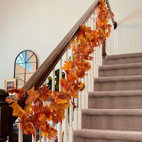 CQURE 6 Pack Fall Leaf Garland, Total 35Ft Artificial Maple Leaf Autumn Garland Fall Leaves Hanging Vines Fall Maple Leaves Thanksgiving Decor for Home Wedding Fireplace Party - Image 3