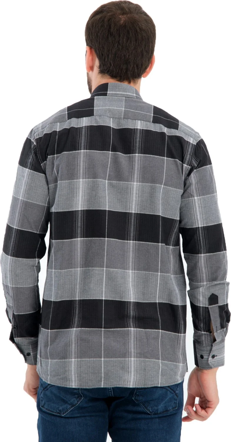 فاريتا Men's Black Gray Checkered Winter Woolen Pocket Wide Cut Shirt