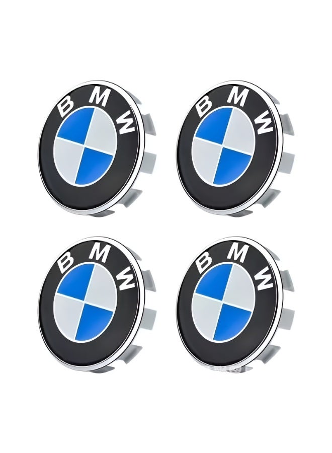 4 قطع أغطية مركز جنوط سيارات BMW مقاس 56 مم باللونين الأزرق والأبيض | أغطية وسط العجلات سهلة التركيب بنظام الضغط