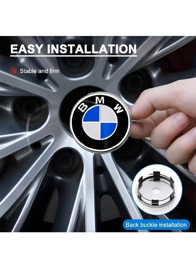 بي إم دبليو طقم 4 قطع أغطية مركز عجلات 56 مم أزرق وأبيض لسيارات BMW، أغطية جنوط بتصميم أصلي OEM، تركيب سهل بنظام الضغط، بديل متين لأغطية العجلات - Image 4