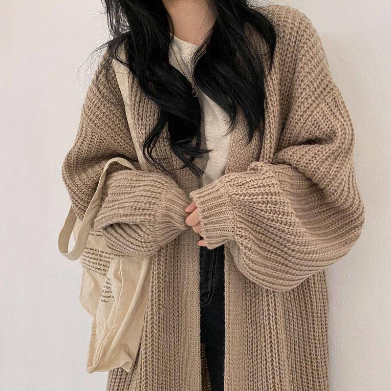 كارديجان صيفي كوري بسيط بأسلوب كسول مع ياقة فضفاضة بأكمام طويلة وسميكة - Image 5