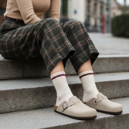 CUSHIONAIRE Hana Womens Clogs | Comfortable Vegan Suede Clogs for Women | Slip On Potato Shoes with Cork Footbed & Arch Support| STONE 8 - Image 4