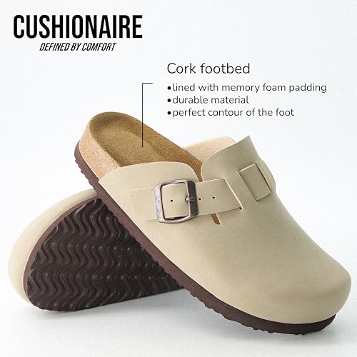 CUSHIONAIRE Hana Womens Clogs | Comfortable Vegan Suede Clogs for Women | Slip On Potato Shoes with Cork Footbed & Arch Support| STONE 8 - Image 3