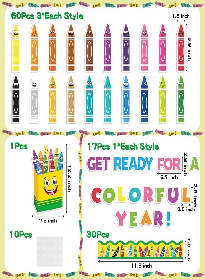 CPicdn 118Pcs Crayon Cutouts Back to School Bulletin Board Set Colorful Crayons Pencil Name Tags Label First Day of School Classroom Decorations - Image 2