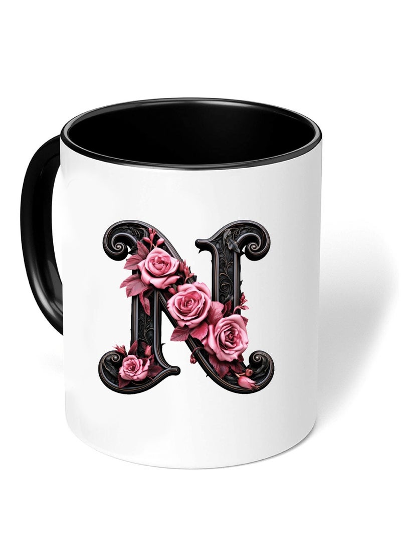 PRINTSHOP4ME - Monogrammed Initial Ceramic Coffee Mug - Stylized Designer Printed Black Two-Tone - Ceramic Coffee or Tea Mug 11 Oz - Glossy Black Mug - Personalized Gift For Family Members And Friends - Image 1