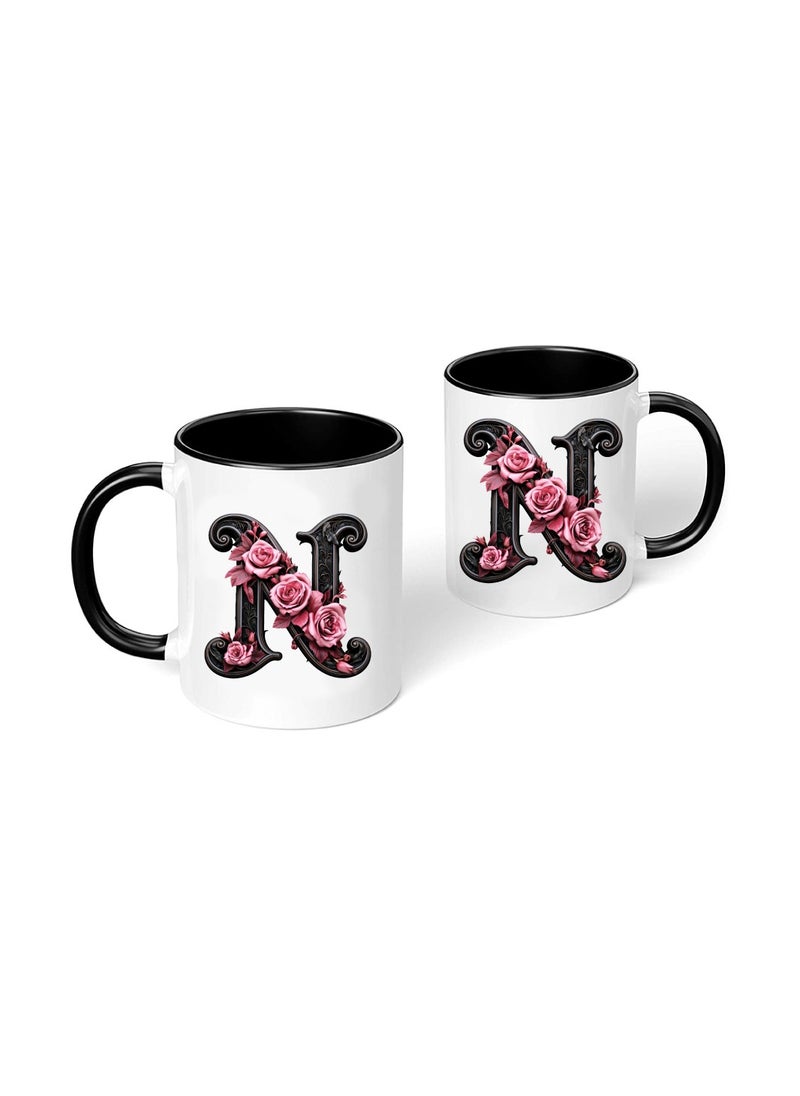 PRINTSHOP4ME - Monogrammed Initial Ceramic Coffee Mug - Stylized Designer Printed Black Two-Tone - Ceramic Coffee or Tea Mug 11 Oz - Glossy Black Mug - Personalized Gift For Family Members And Friends - Image 1