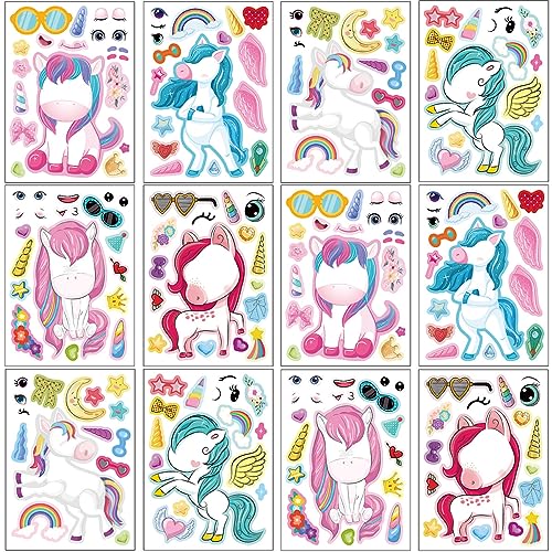 DaiUni 24 Sheets 82759 Make Your Own Unicorns Stickers for Kids Toddlers Make a Face Stickers for Kids Party Favors Activities - Image 1
