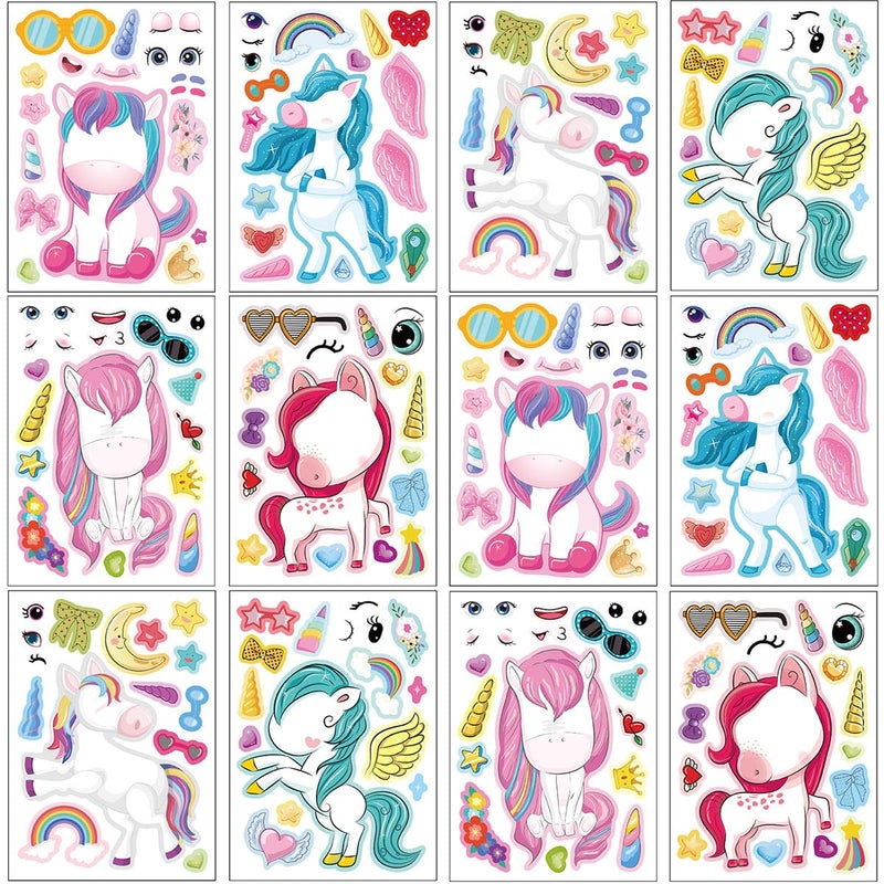 DaiUni 24 Sheets 82759 Make Your Own Unicorns Stickers for Kids Toddlers Make a Face Stickers for Kids Party Favors Activities - Image 2