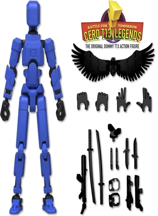 CERO T13 Action Figure Robot | 3D Printed Dummy 13 Anime Robot | Multi-Joint Movable Collectible Figure | Fidget Desk Gadget (Black & Blue PLA) - Image 2