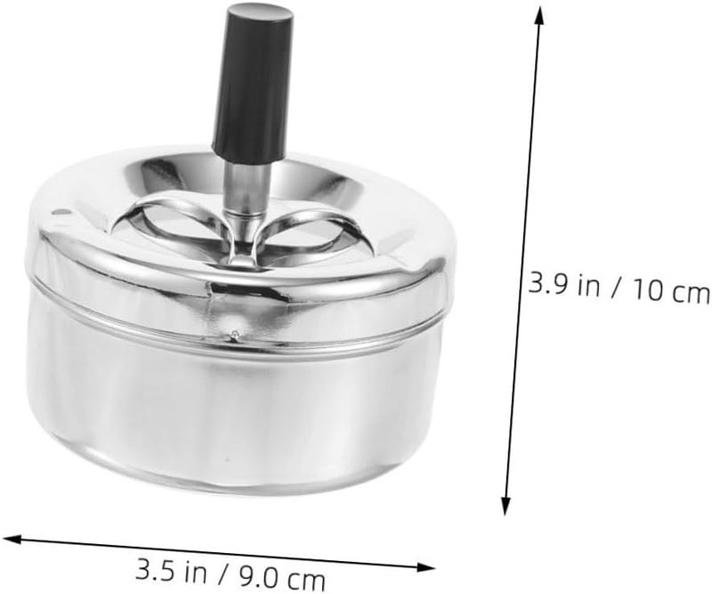 2pcs Metal round Ashtray with Push down Spinning Lid, Windproof Tabletop Cigarette Ashtray for Home Patio Outdoor Use - Image 2