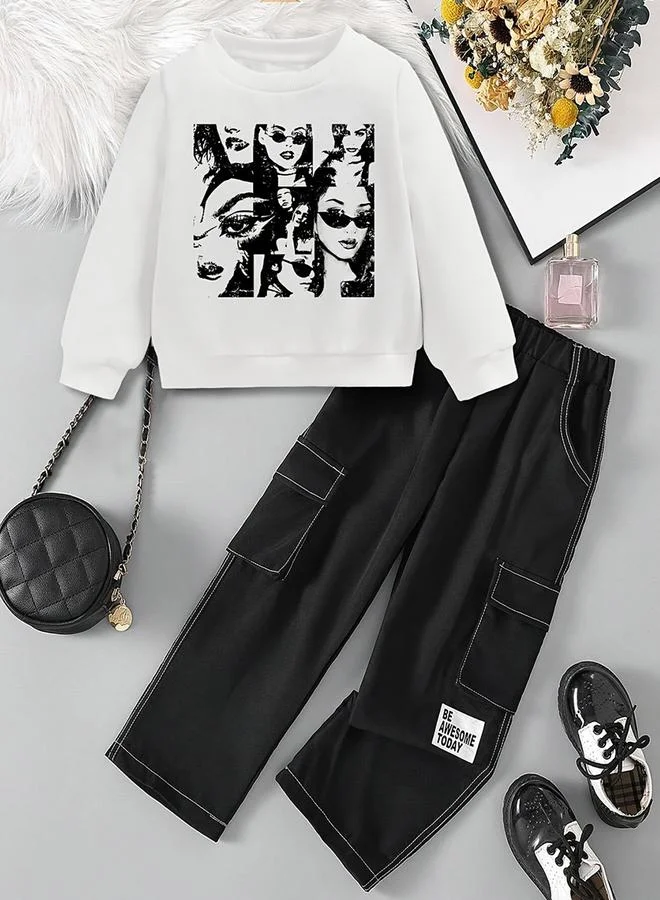 Take Two Girls Graphic Print Sweatshirt with Pants Set