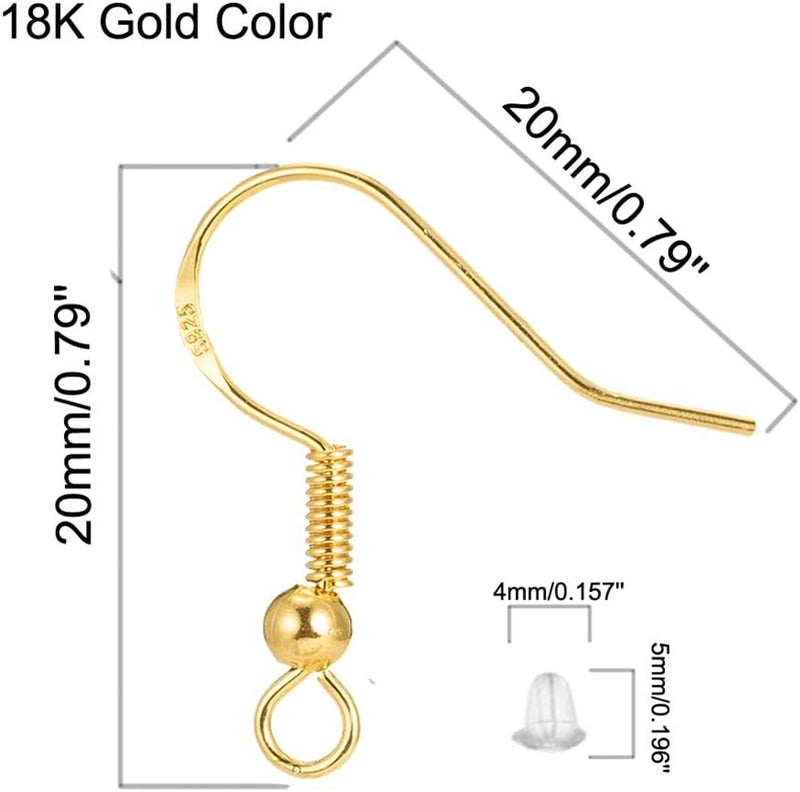 DIYEAR Hypoallergenic Gold Earring Hooks - 120 pcs/60 Pairs 18k Gold Nickel Free Ear Wires Fish Hooks for Jewelry Making, Jewelry findings Parts with 120 pcs Rubber Earring Backs Stopper for DIY Earrings - Image 3