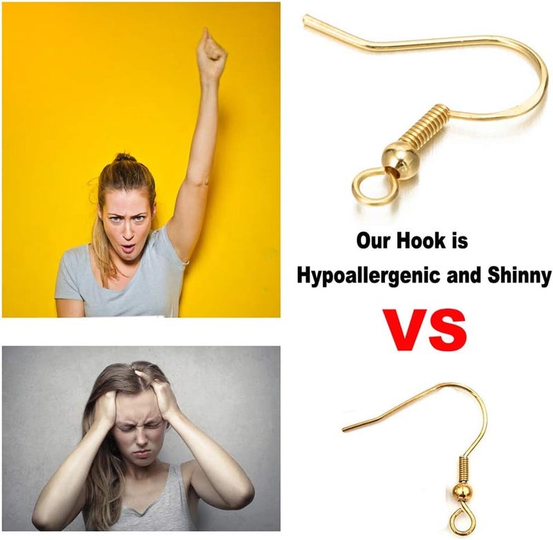 DIYEAR Hypoallergenic Gold Earring Hooks - 120 pcs/60 Pairs 18k Gold Nickel Free Ear Wires Fish Hooks for Jewelry Making, Jewelry findings Parts with 120 pcs Rubber Earring Backs Stopper for DIY Earrings - Image 5