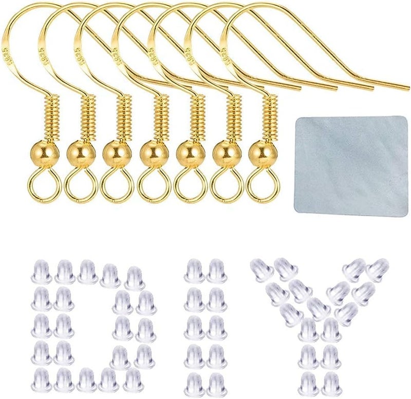 DIYEAR Hypoallergenic Gold Earring Hooks - 120 pcs/60 Pairs 18k Gold Nickel Free Ear Wires Fish Hooks for Jewelry Making, Jewelry findings Parts with 120 pcs Rubber Earring Backs Stopper for DIY Earrings - Image 4