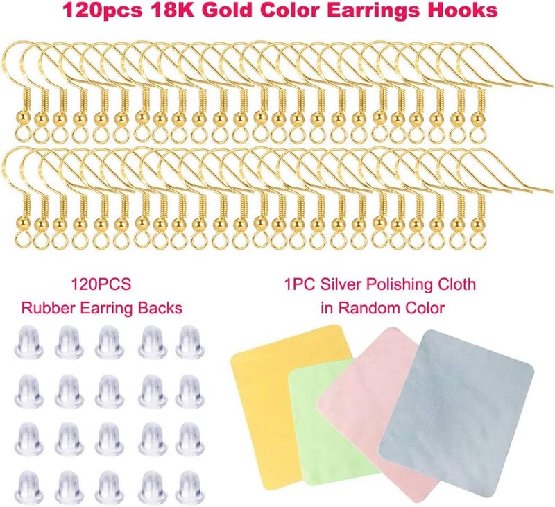 DIYEAR Hypoallergenic Gold Earring Hooks - 120 pcs/60 Pairs 18k Gold Nickel Free Ear Wires Fish Hooks for Jewelry Making, Jewelry findings Parts with 120 pcs Rubber Earring Backs Stopper for DIY Earrings - Image 2