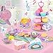 PRE-WORLD Tea Party Set for Toddles 3553PCS Musical Kids Tea Set for Little Girls with DessertCookiesDoughnutCakeCake StandTablecloth Carrying CaseKitchen Pretend Play Toys for Girls Boys Age 36 - Image 4