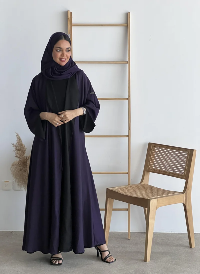 عبايات لوسين عباية دبل فيس كلوش أسود وموف