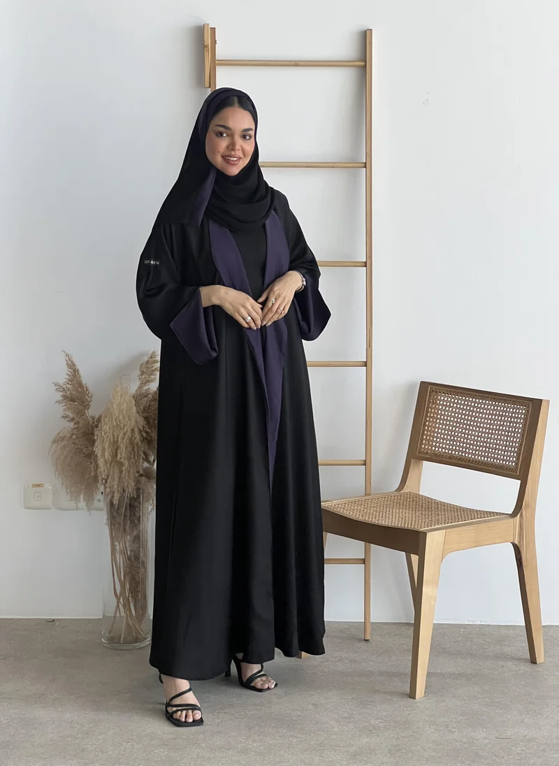 عبايات لوسين عباية دبل فيس كلوش أسود وموف