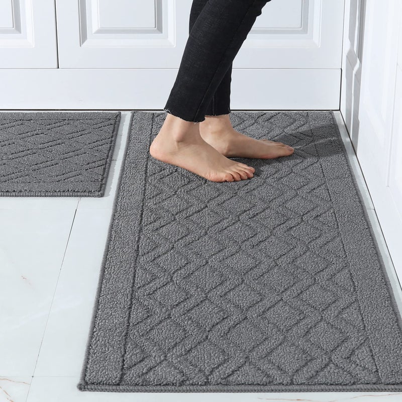 COSY HOMEER COSY HOMEER 48x20 Inch/30X20 Inch Kitchen Rug Mats Made of 100% Polypropylene 2 Pieces Soft Kitchen Mat Specialized in Anti Slippery and Machine Washable (Grey) - Image 1