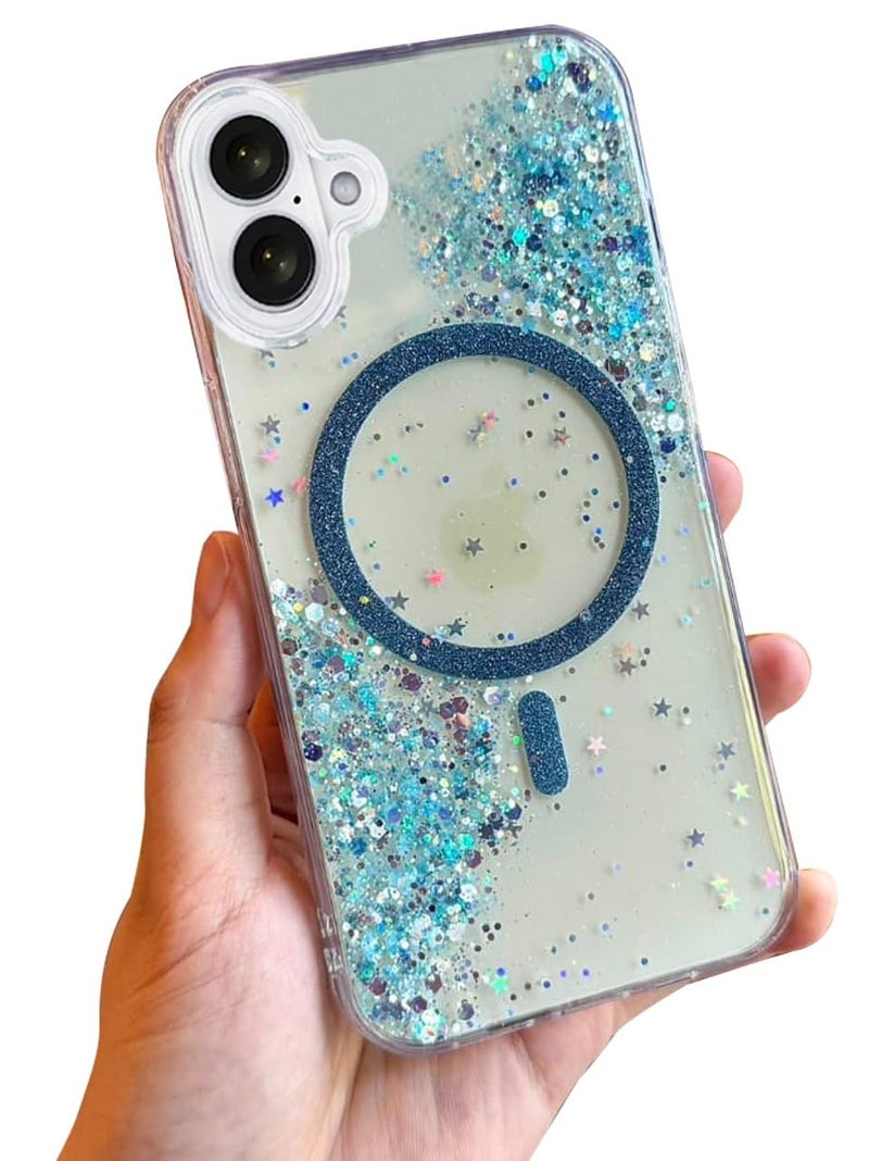 Mobistyle Glitter Cover Case for iPhone 16 | 6.1-Inch Compatible with MagSafe, Shiny Cute Bling Sparkle for Women and Girls Phone Cover iPhone 16 (Blue) - Image 1